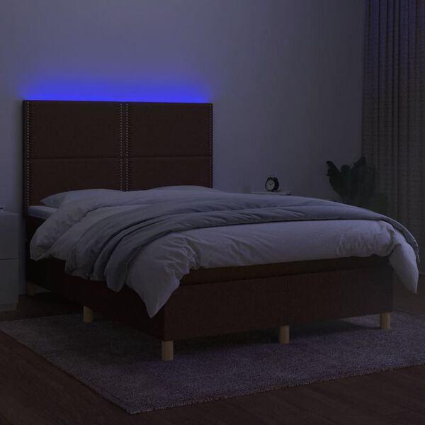 vidaXL Sommier &agrave; lattes de lit matelas et LED Marron fonc&eacute; 140x200 cm