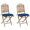 vidaXL Chaises pliantes (lot de 2) avec coussins en bambou
