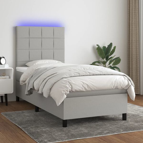 vidaXL Sommier &agrave; lattes de lit et matelas et LED Gris clair 100x200 cm
