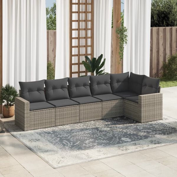 vidaXL Salon de jardin 6 pcs avec coussins gris r&eacute;sine tress&eacute;e