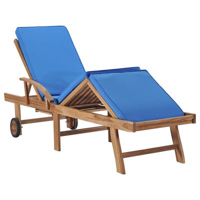 vidaXL Chaises longues avec coussins lot de 2 Bois de teck solide Bleu