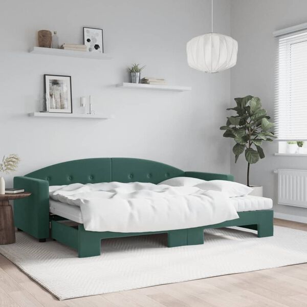 vidaXL Lit de jour avec gigogne et matelas vert foncé 80x200cm velours