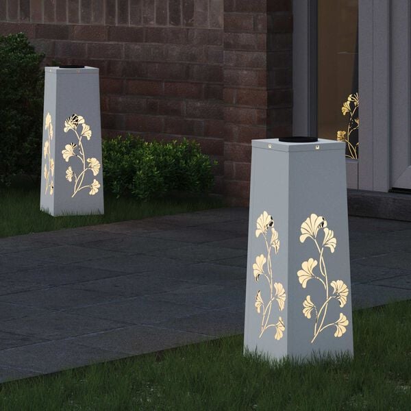 vidaXL Lumi&egrave;re de chemin LED solaire 2 pcs Blanc Acier lamin&eacute; &agrave; froid