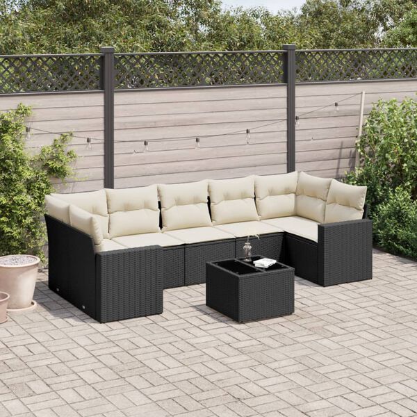 vidaXL Salon de jardin 8 pcs avec coussins noir r&eacute;sine tress&eacute;e