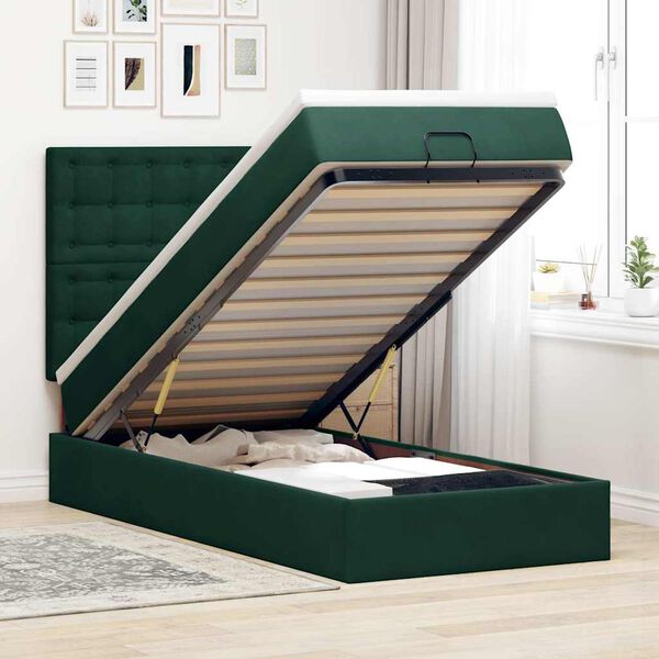 vidaXL Cadre de lit ottoman avec matelas vert fonc&eacute; 100x200 cm velours