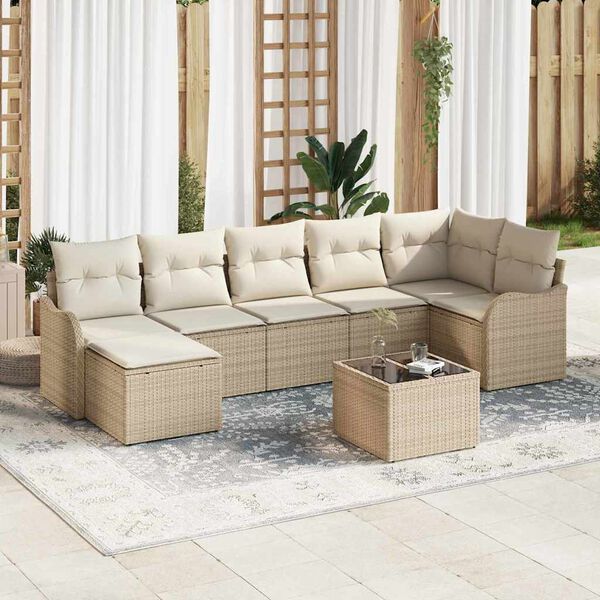 vidaXL Ensemble de canap&eacute; de jardin 8 pcs Beige et blanc Poly rotin