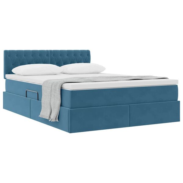 vidaXL Lit de Rangement avec matelas Bleu fonc&eacute; 140 x 190 cm Velours