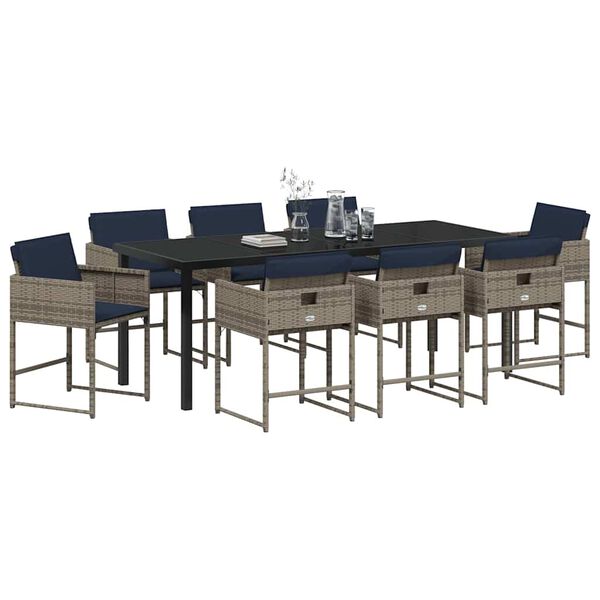 vidaXL Ensemble de salle &agrave; manger pour jardin 9 pcs Gris polyrotin