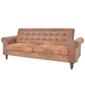 vidaXL Canap&eacute; &agrave; 2 places convertible accoudoir daim synth&eacute;tique marron