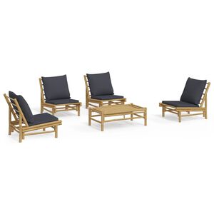 vidaXL Salon de jardin 5 pcs avec coussins gris fonc&eacute; bambou