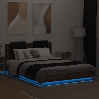 vidaXL Cadre de lit tête de lit et lumières LED chêne marron 140x200cm