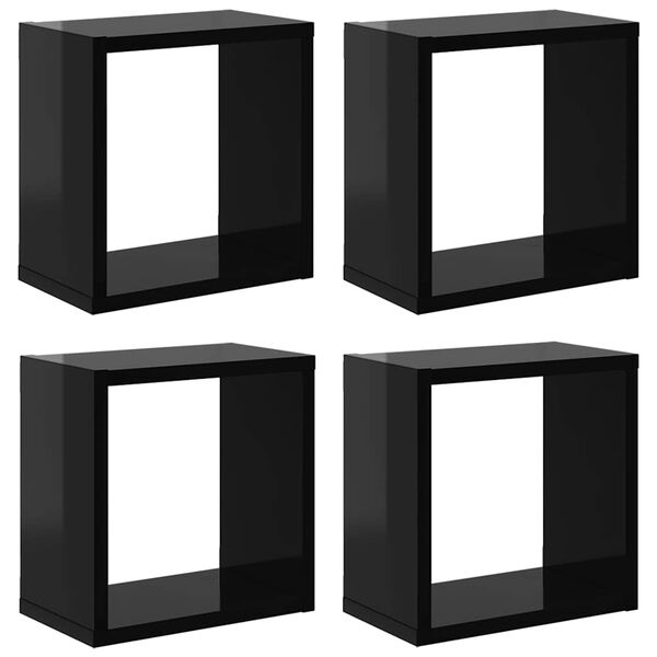 vidaXL &Eacute;tag&egrave;res cube murales 4 pcs noir brillant 26x15x26 cm
