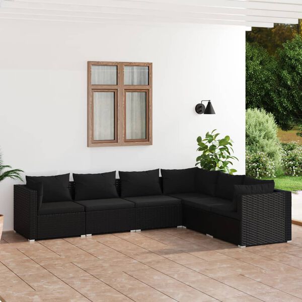 vidaXL Salon de jardin 6 pcs avec coussins R&eacute;sine tress&eacute;e Noir
