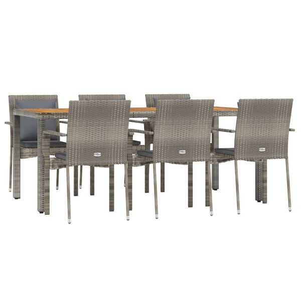 vidaXL Ensemble à manger jardin et coussins 7 pcs gris rotin