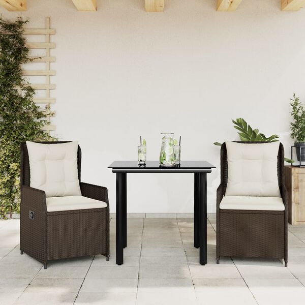 vidaXL Ensemble &agrave; manger de jardin 3 pcs et coussins marron poly rotin