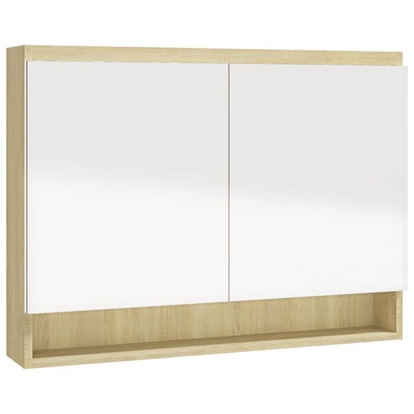 vidaXL Armoire à miroir de salle de bain 80x15x60cm MDF Blanc et chêne