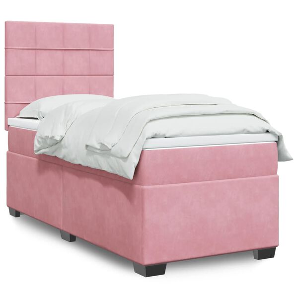 vidaXL Sommier &agrave; lattes de lit avec matelas Rose 100x200 cm Velours