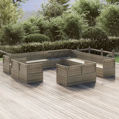 vidaXL Salon de jardin 13 pcs avec coussins Gris Résine tressée