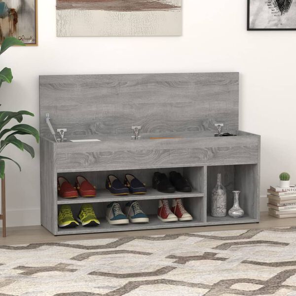 vidaXL Banc &agrave; chaussures Sonoma gris 105x30x45 cm Bois d'ing&eacute;nierie