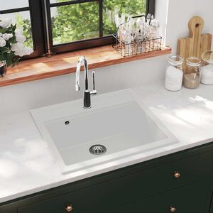 vidaXL &Eacute;vier de cuisine Granit Seul lavabo Blanc