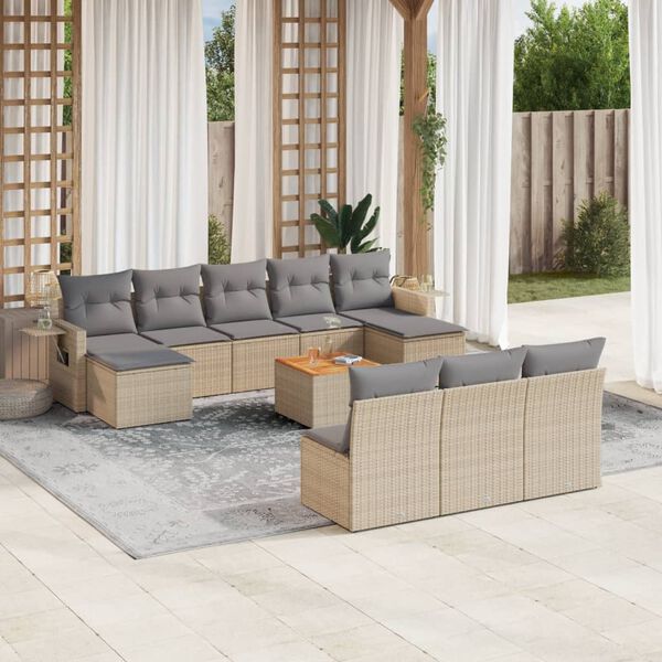 vidaXL Salon de jardin et coussins 11 pcs m&eacute;lange beige r&eacute;sine tress&eacute;e