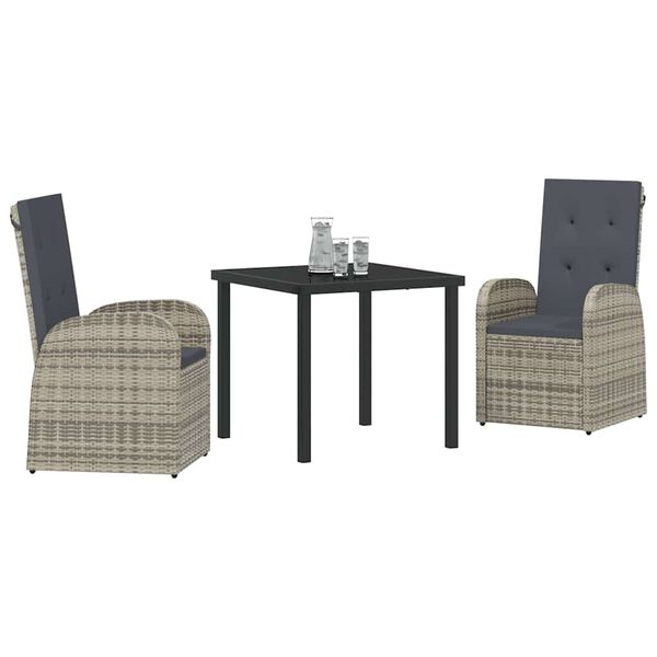 vidaXL Ensemble de salle &agrave; manger pour jardin 3 pcs Gris polyrotin