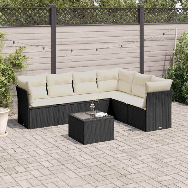 vidaXL Salon de jardin 7 pcs avec coussins noir r&eacute;sine tress&eacute;e