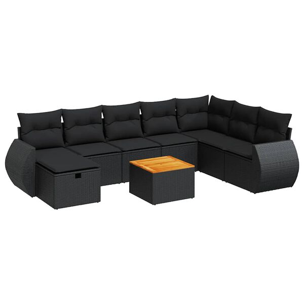 vidaXL Salon de jardin 9 pcs avec coussins noir r&eacute;sine tress&eacute;e