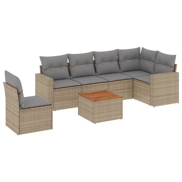 vidaXL Salon de jardin avec coussins 7 pcs beige r&eacute;sine tress&eacute;e