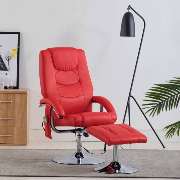 vidaXL Fauteuil de massage avec repose-pieds rouge similicuir
