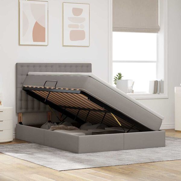 vidaXL Lit avec rangement et LED avec LED Taupe 140 x 200 cm Polyester