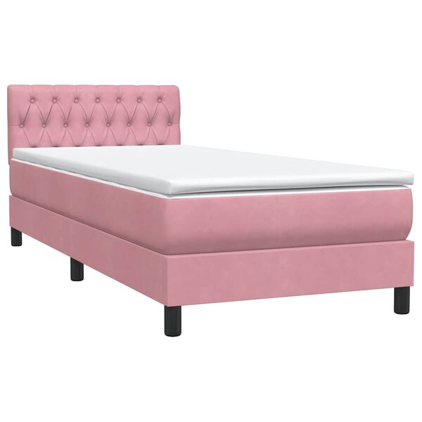 vidaXL Sommier &agrave; lattes de lit avec matelas rose 100x220 cm velours