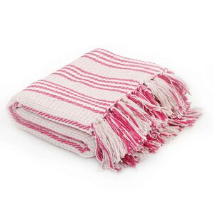 vidaXL Couverture coton &agrave; rayures 220x250 cm Rose et Blanc