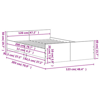 vidaXL Cadre de lit sans matelas chêne fumé 120x200 cm