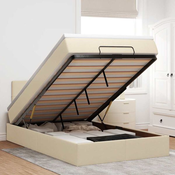 vidaXL Cadre de lit ottoman avec matelas cr&egrave;me 120x190 cm tissu