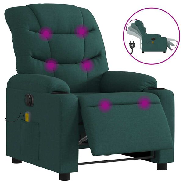 vidaXL Fauteuil de massage inclinable &eacute;lectrique Vert fonc&eacute; Tissu