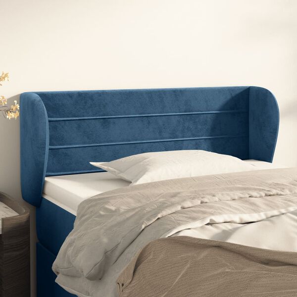 vidaXL T&ecirc;te de lit avec oreilles Bleu fonc&eacute; 93x23x78/88 cm Velours