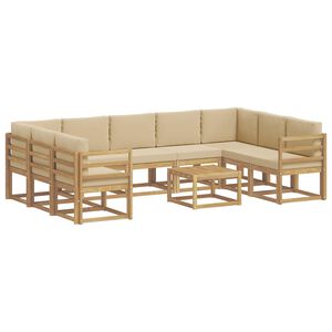 vidaXL Ensemble de canap&eacute;s d'ext&eacute;rieur 10 pc Blanc et Beige Polyester