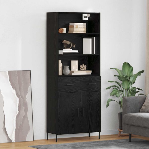 vidaXL Haut Armoire Ch&ecirc;ne noir 69,5 x 34 x 180 cm Bois d'ing&eacute;nierie