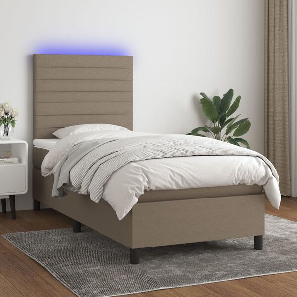 vidaXL Sommier &agrave; lattes de lit et matelas et LED Taupe 80x200 cm Tissu
