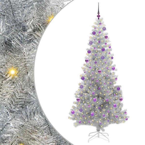 vidaXL Sapin de No&euml;l avec 300 LED avec support Argent 210 cm PET