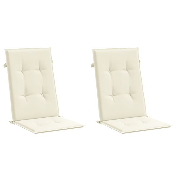 vidaXL Coussins de chaise de jardin dossier haut lot de 2 cr&egrave;me tissu