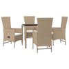 vidaXL Ensemble &agrave; manger de jardin avec coussins 5pcs Beige poly rotin