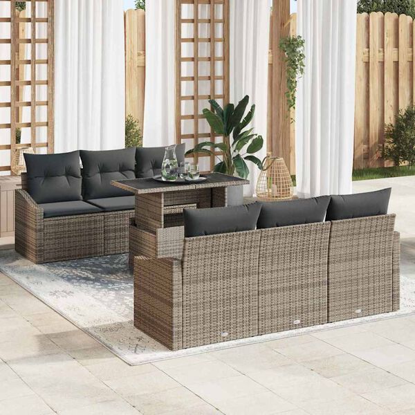 vidaXL Ensemble de canapé de jardin avec stockage 7 pcs Gris polyrotin