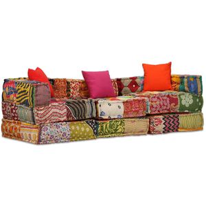 vidaXL Pouf modulaire &agrave; 3 places Patchwork Tissu