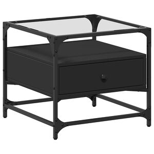 vidaXL Table basse avec dessus en verre noir 50x50x45 cm acier
