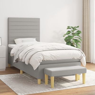 vidaXL Sommier à lattes de lit et matelas Gris clair 90x190 cm Tissu