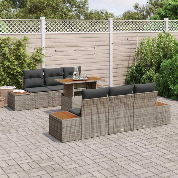 vidaXL Ensemble de salle &agrave; manger pour jardin 7 pcs Gris et marron