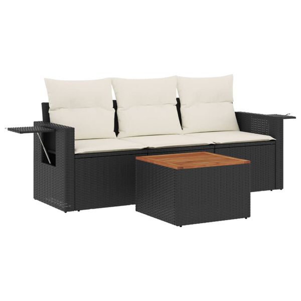 vidaXL Salon de jardin 4 pcs avec coussins noir r&eacute;sine tress&eacute;e