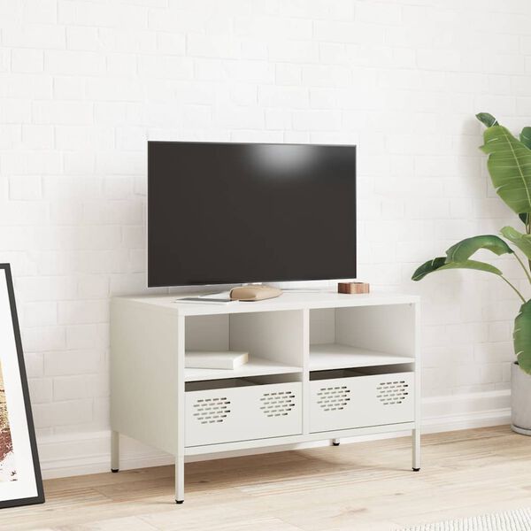 vidaXL Meuble TV blanc 68x39x43,5 cm acier laminé à froid
